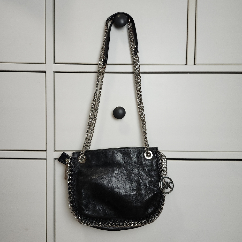 Michael Kors AQ-1211 Chelsea Black Leather Chain Messenger Crossbody HandBag - Picture 9 of 15